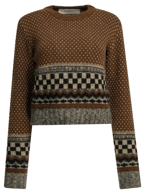 journey w's knit cropped crewneck wool blend geometric jacquard Golden Goose | GWP01165.P002675.55718BROWN/BLACK/WHITE
